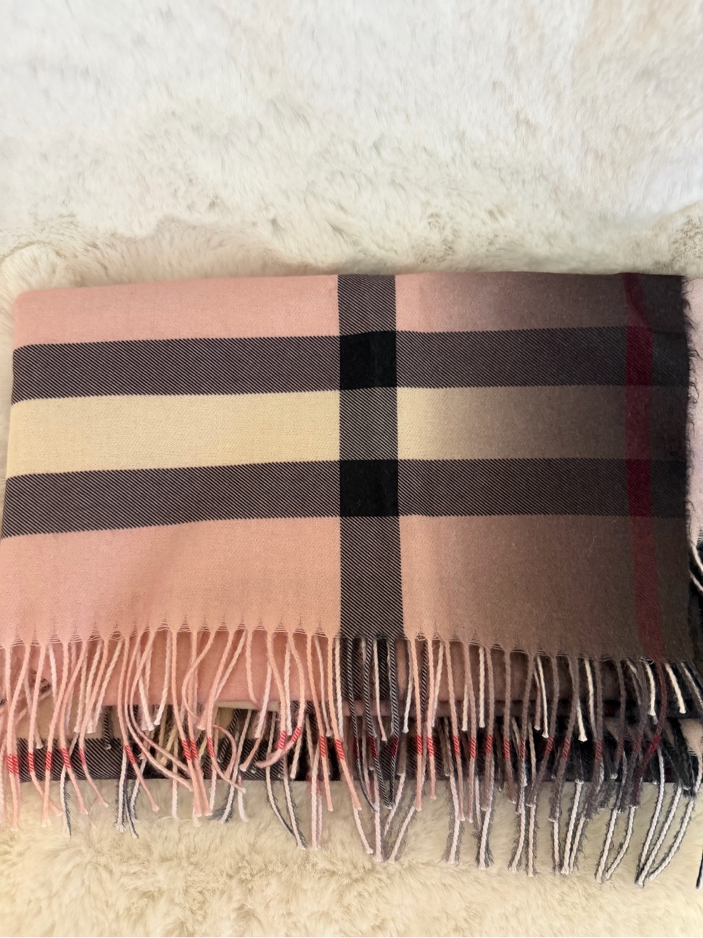 Pink Plaid Cashmere Scarf